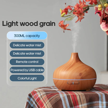 MistHaven Wood Grain Humidifier- 300 ML Ultrasonic Technology Aromatherapy Diffuser