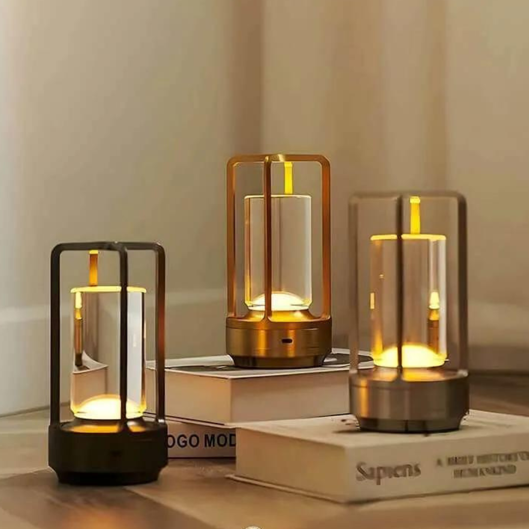 Modern Crystal Lantern  Table Lamp – Golden Frame LED Ambient Light for Bedroom