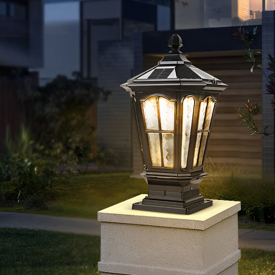 Waterproof LED Outdoor Pillar Lamp Dual Solar & Hardwired for Garden, Lawn & Villa Gate