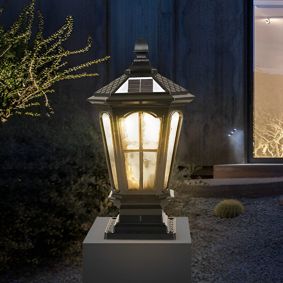Waterproof LED Outdoor Pillar Lamp Dual Solar & Hardwired for Garden, Lawn & Villa Gate