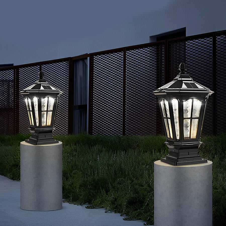 Waterproof LED Outdoor Pillar Lamp Dual Solar & Hardwired for Garden, Lawn & Villa Gate