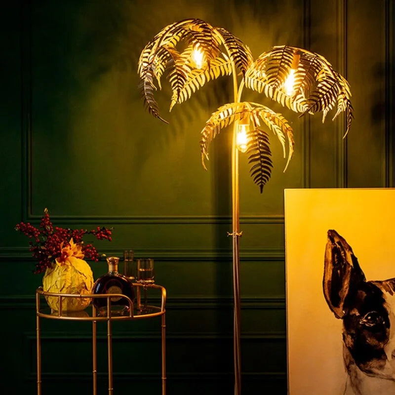 Golden Palm Tree Floor Lamp – Luxurious Gold Foil Statement Lighting for Living Room & Bedroom Décor