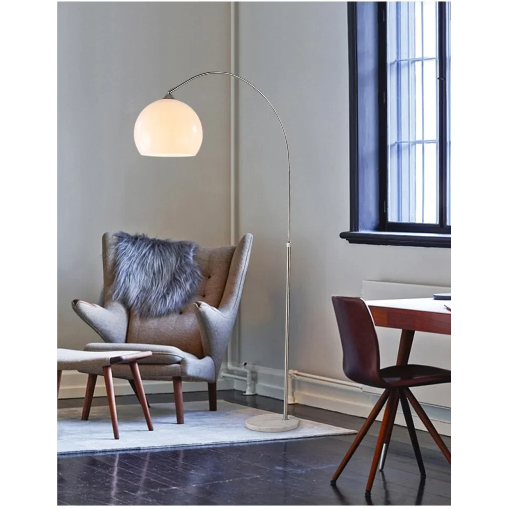 Modern Chrome Arc Floor Lamp – Elegant Curved Design with Frosted Glass Lampshade