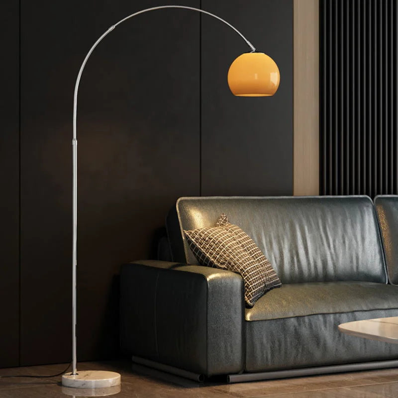 Modern Chrome Arc Floor Lamp – Elegant Curved Design with Frosted Glass Lampshade