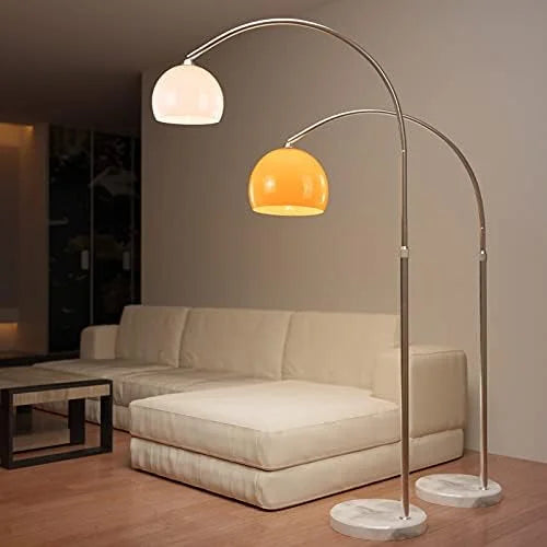 Modern Chrome Arc Floor Lamp – Elegant Curved Design with Frosted Glass Lampshade