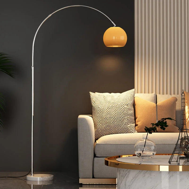Modern Chrome Arc Floor Lamp – Elegant Curved Design with Frosted Glass Lampshade
