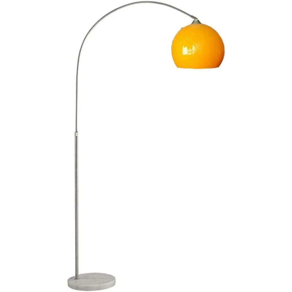 Modern Chrome Arc Floor Lamp – Elegant Curved Design with Frosted Glass Lampshade