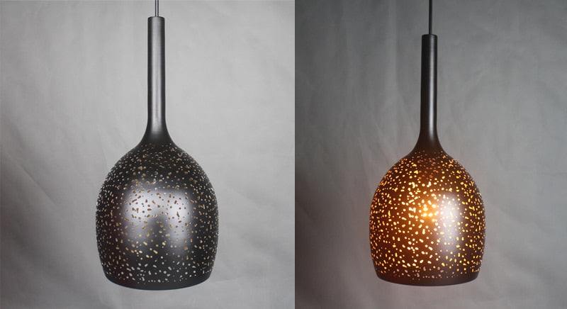 Vintage Iron Pendant Lamp – Nordic Loft Retro E27 Hanging Light with Etched Metal Shade