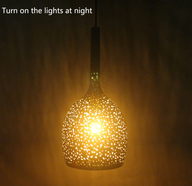 Vintage Iron Pendant Lamp – Nordic Loft Retro E27 Hanging Light with Etched Metal Shade