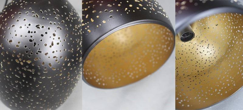 Vintage Iron Pendant Lamp – Nordic Loft Retro E27 Hanging Light with Etched Metal Shade