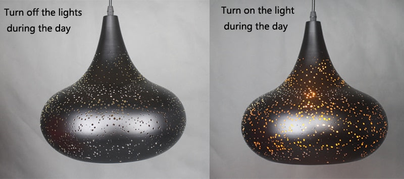 Vintage Iron Pendant Lamp – Nordic Loft Retro E27 Hanging Light with Etched Metal Shade