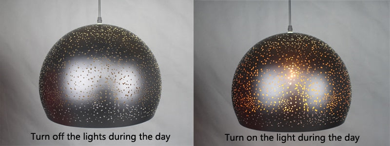 Vintage Iron Pendant Lamp – Nordic Loft Retro E27 Hanging Light with Etched Metal Shade