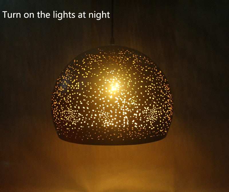 Vintage Iron Pendant Lamp – Nordic Loft Retro E27 Hanging Light with Etched Metal Shade