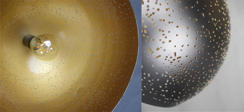 Vintage Iron Pendant Lamp – Nordic Loft Retro E27 Hanging Light with Etched Metal Shade