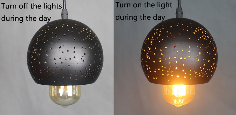 Vintage Iron Pendant Lamp – Nordic Loft Retro E27 Hanging Light with Etched Metal Shade