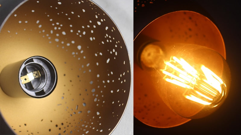 Vintage Iron Pendant Lamp – Nordic Loft Retro E27 Hanging Light with Etched Metal Shade