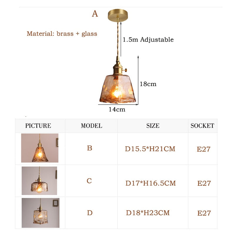 Nordic Modern Brass Glass Pendant Light for Kitchen, Dining Room & Bedroom
