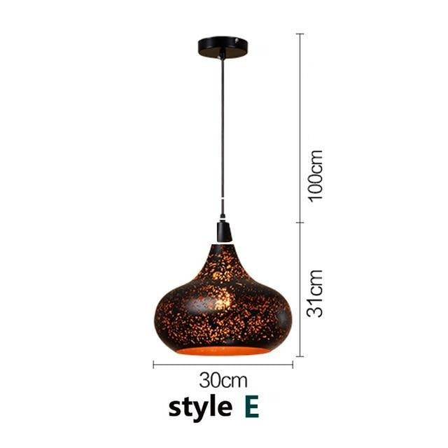 Vintage Iron Pendant Lamp – Nordic Loft Retro E27 Hanging Light with Etched Metal Shade
