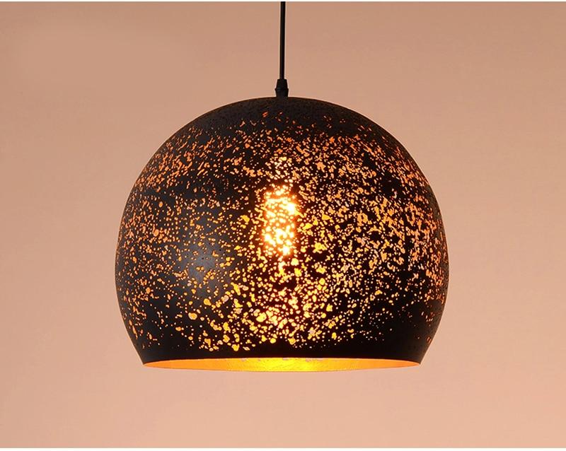 Vintage Iron Pendant Lamp – Nordic Loft Retro E27 Hanging Light with Etched Metal Shade