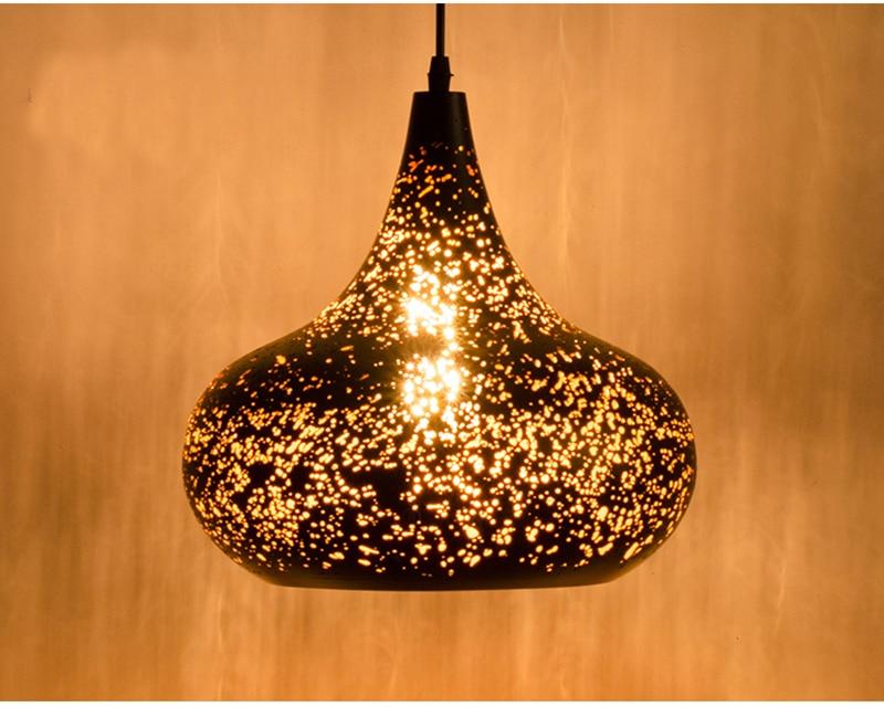 Vintage Iron Pendant Lamp – Nordic Loft Retro E27 Hanging Light with Etched Metal Shade