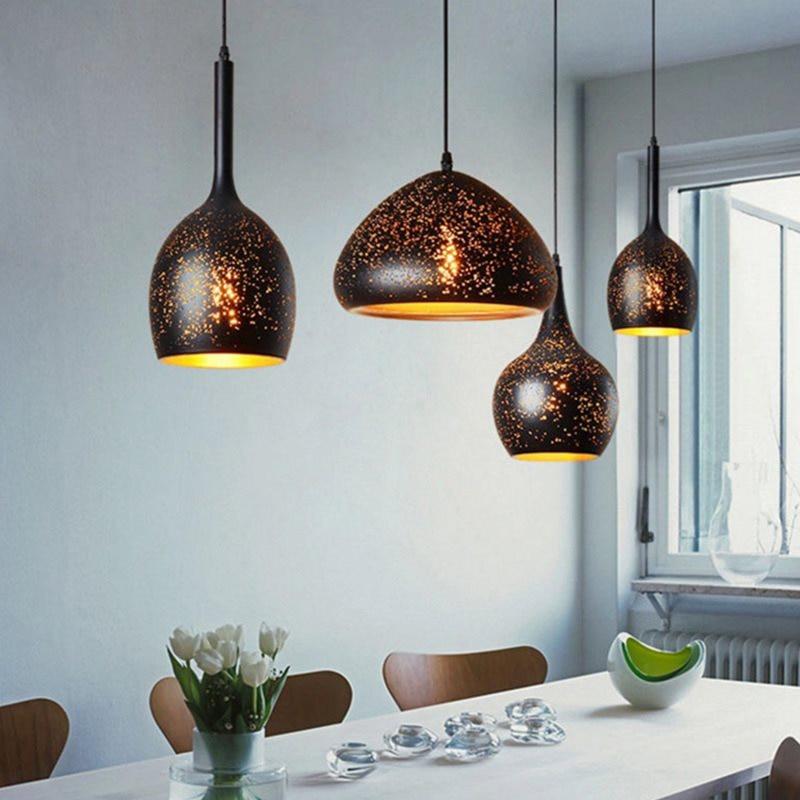 Vintage Iron Pendant Lamp – Nordic Loft Retro E27 Hanging Light with Etched Metal Shade